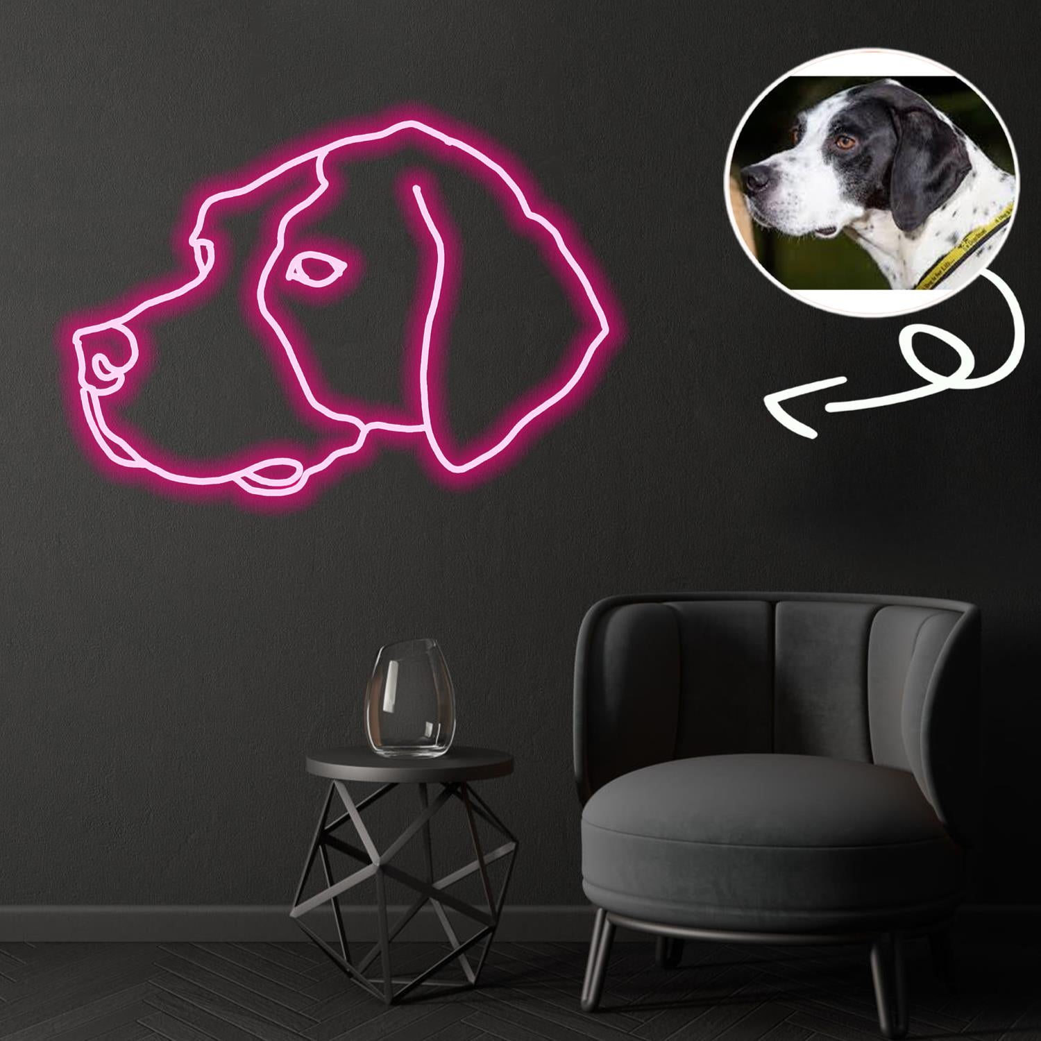 Custom English pointer Neon Sign with Your Dog's Photo - Personalized Pet Name Art - Unique Home Decor & Gift for Dog Lovers - Pet-Themed Lighting