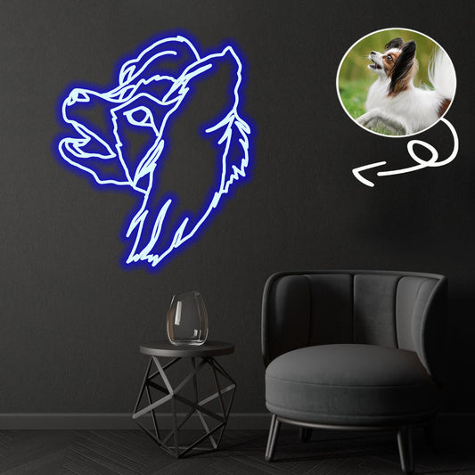 Custom Papillon Neon Sign with Your Dog's Photo - Personalized Pet Name Art - Unique Home Decor & Gift for Dog Lovers - Pet-Themed Lighting
