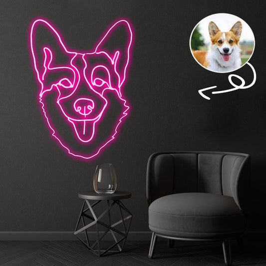 Custom Pembroke Welsh Corgi Neon Sign with Your Dog's Photo - Personalized Pet Name Art - Unique Home Decor & Gift for Dog Lovers - Pet-Themed Lighting