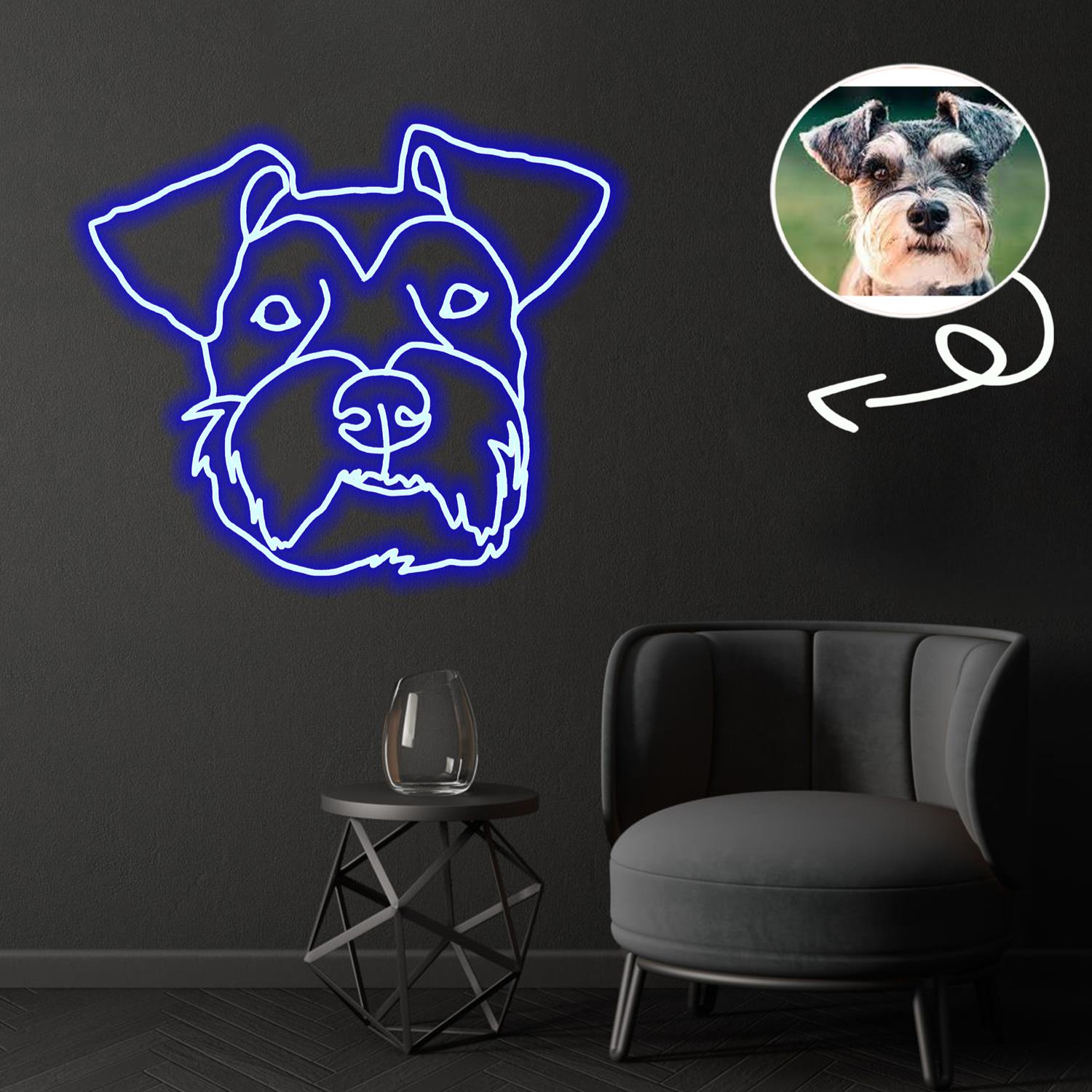Custom Schnauzer Neon Sign with Your Dog's Photo - Personalized Pet Name Art - Unique Home Decor & Gift for Dog Lovers - Pet-Themed Lighting