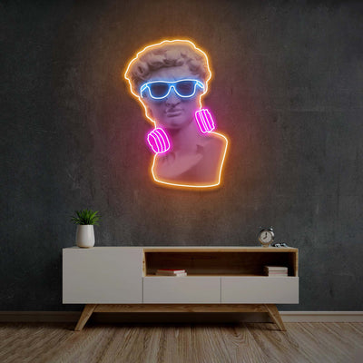 Headphone On David Led Neon Sign Light Pop Art, Neon Illuminated Decor