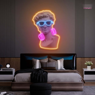 Headphone On David Led Neon Sign Light Pop Art, Neon Illuminated Decor