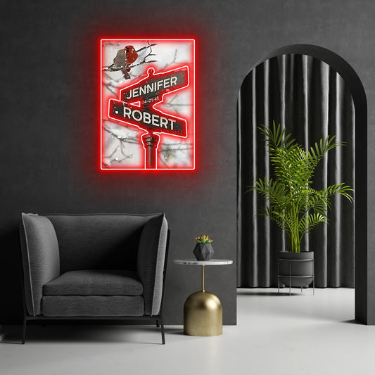Husband Wife Wedding Cardinal Street Led Neon Signs Acrylic Artwork