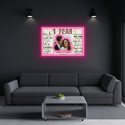 I Love You So Much Led Neon Signs Acrylic Artwork Personalized Photo 1st Anniversary Gift For Couple