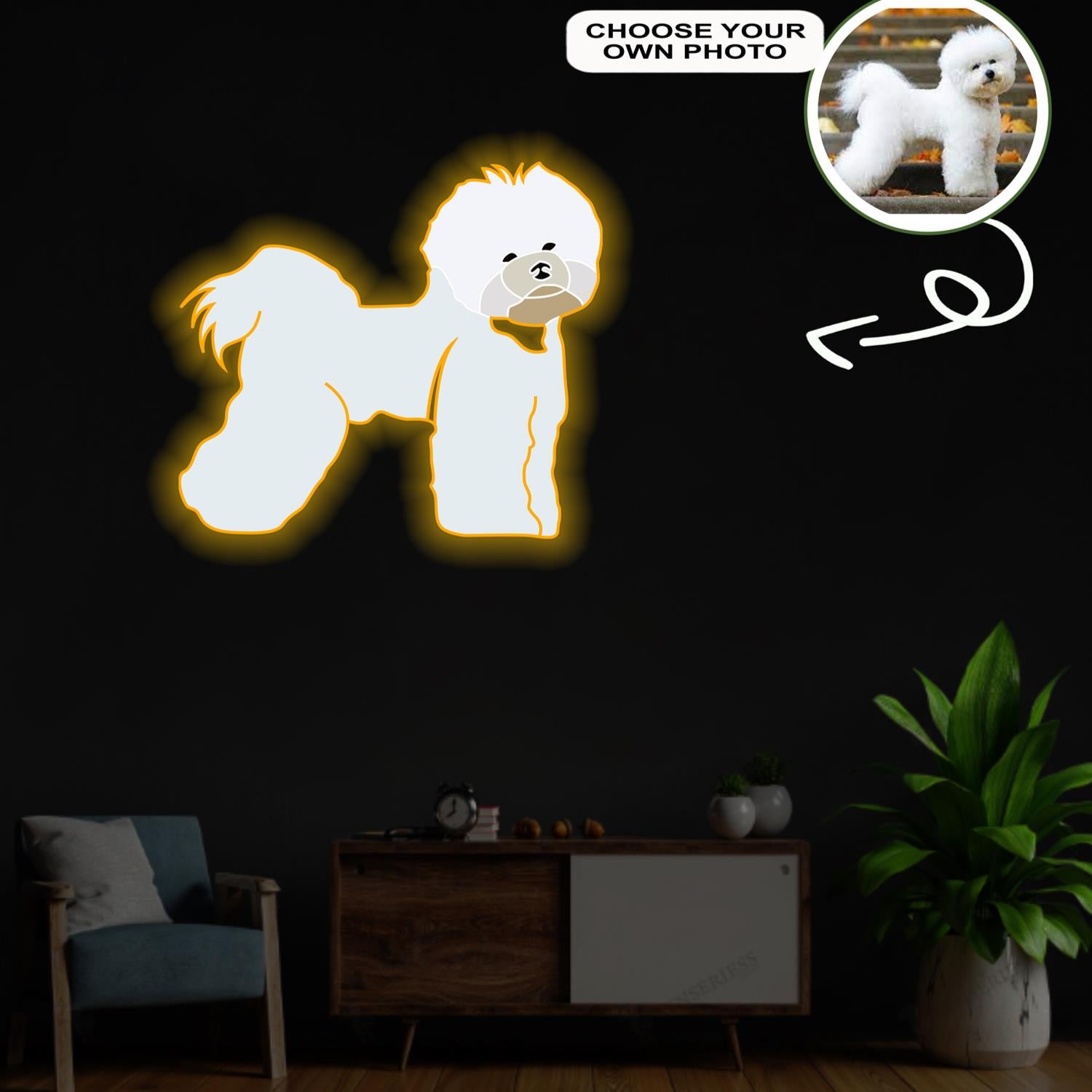 Custom Bichon frise Pop-Art Neon Sign with Your Dog's Photo - Personalized Pet Name Art - Unique Home Decor & Gift for Dog Lovers - Pet-Themed Lighting