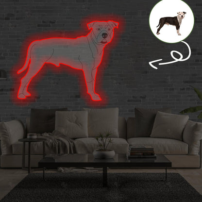 Custom American pit bull terrier Pop-Art Neon Sign with Your Dog's Photo - Personalized Pet Name Art - Unique Home Decor & Gift for Dog Lovers - Pet-Themed Lighting