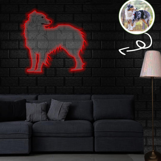 Custom Australian shepherd Pop-Art Neon Sign with Your Dog's Photo - Personalized Pet Name Art - Unique Home Decor & Gift for Dog Lovers - Pet-Themed Lighting