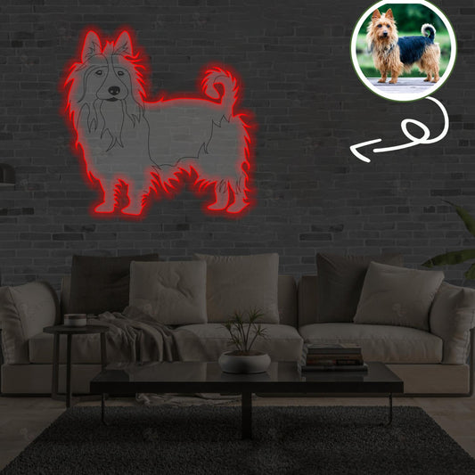 Custom Australian terrier Pop-Art Neon Sign with Your Dog's Photo - Personalized Pet Name Art - Unique Home Decor & Gift for Dog Lovers - Pet-Themed Lighting
