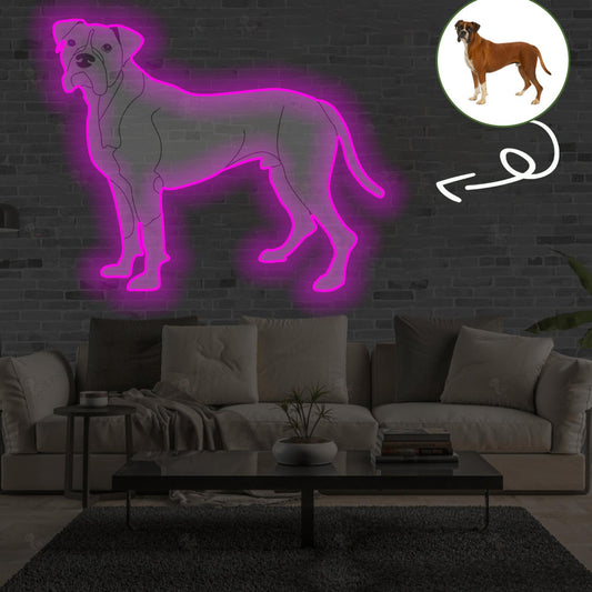 Custom Boxer Pop-Art Neon Sign with Your Dog's Photo - Personalized Pet Name Art - Unique Home Decor & Gift for Dog Lovers - Pet-Themed Lighting