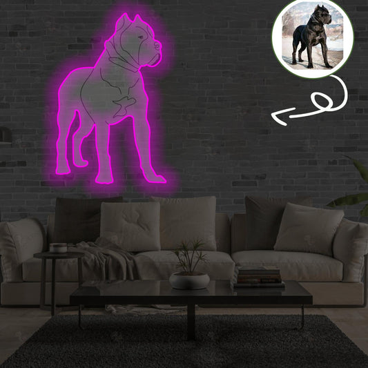 Custom Cane Corso Pop-Art Neon Sign with Your Dog's Photo - Personalized Pet Name Art - Unique Home Decor & Gift for Dog Lovers - Pet-Themed Lighting