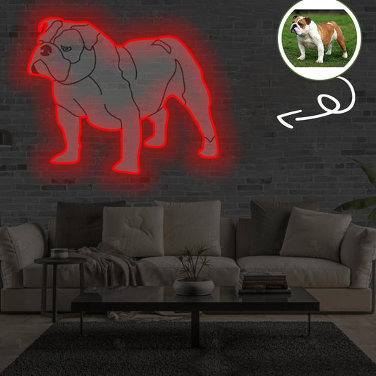 Custom English Bulldog Pop-Art Neon Sign with Your Dog's Photo - Personalized Pet Name Art - Unique Home Decor & Gift for Dog Lovers - Pet-Themed Lighting