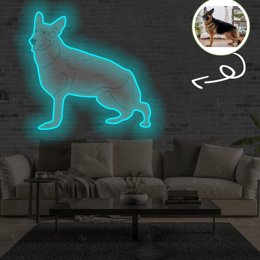 Custom German Shepherd Pop-Art Neon Sign with Your Dog's Photo - Personalized Pet Name Art - Unique Home Decor & Gift for Dog Lovers - Pet-Themed Lighting