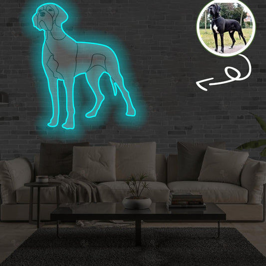 Custom Great Dane Pop-Art Neon Sign with Your Dog's Photo - Personalized Pet Name Art - Unique Home Decor & Gift for Dog Lovers - Pet-Themed Lighting