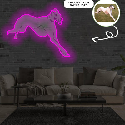 Custom Greyhound Pop-Art Neon Sign with Your Dog's Photo - Personalized Pet Name Art - Unique Home Decor & Gift for Dog Lovers - Pet-Themed Lighting