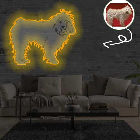 Custom Komondor Pop-Art Neon Sign with Your Dog's Photo - Personalized Pet Name Art - Unique Home Decor & Gift for Dog Lovers - Pet-Themed Lighting