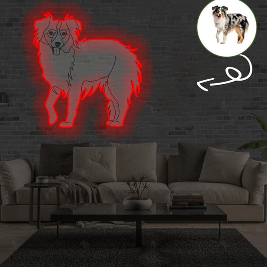 Custom Miniature American shepherd Pop-Art Neon Sign with Your Dog's Photo - Personalized Pet Name Art - Unique Home Decor & Gift for Dog Lovers - Pet-Themed Lighting