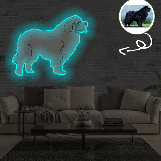 Custom Newfoundland Pop-Art Neon Sign with Your Dog's Photo - Personalized Pet Name Art - Unique Home Decor & Gift for Dog Lovers - Pet-Themed Lighting