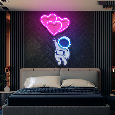 Love Balloons Astronaut Neon Sign Custom, Led Neon Sign Light Pop Art, Neon Illuminated Decor