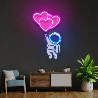 Love Balloons Astronaut Neon Sign Custom, Led Neon Sign Light Pop Art, Neon Illuminated Decor