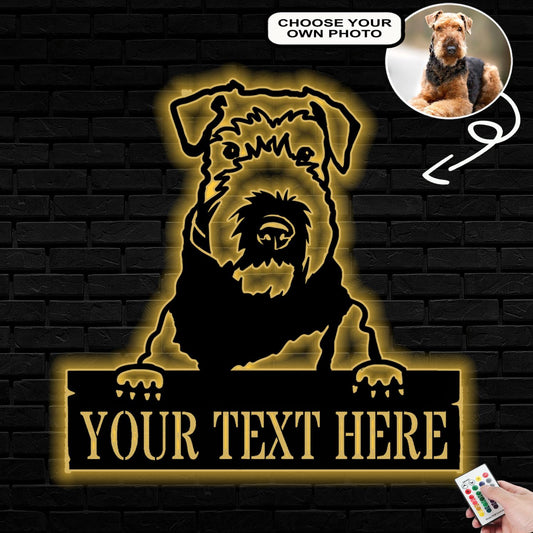 Personalized Airedale terrier Dog Metal Sign Led Lights Custom Name Photo
