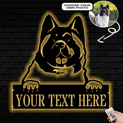 Personalized Akita Dog Metal Sign Led Lights Custom Name Photo