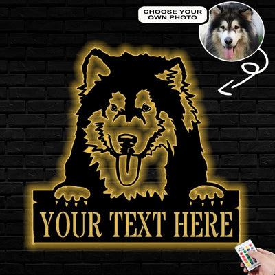 Personalized Alaskan malamute Dog Metal Sign Led Lights Custom Name Photo