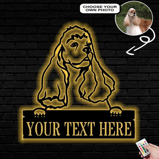 Personalized American Cocker Spaniel Dog Metal Sign Led Lights Custom Name Photo