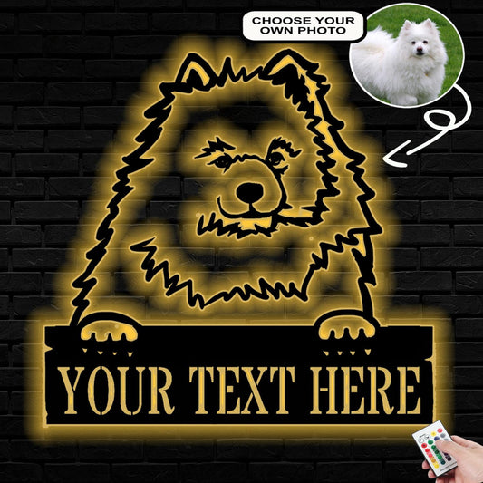 Personalized American eskimos Dog Metal Sign Led Lights Custom Name Photo