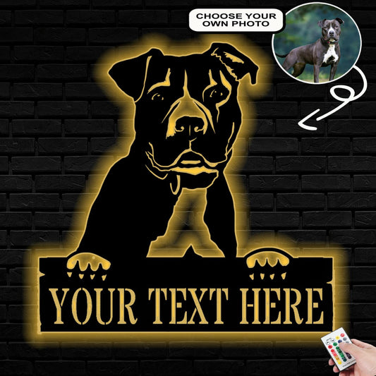 Personalized American pit bull terrier Dog Metal Sign Led Lights Custom Name Photo
