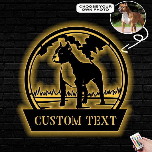 Personalized American Staffordshire terrier Dog Metal Sign Led Lights Custom Name Photo