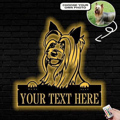 Personalized Australian silky terrier Dog Metal Sign Led Lights Custom Name Photo