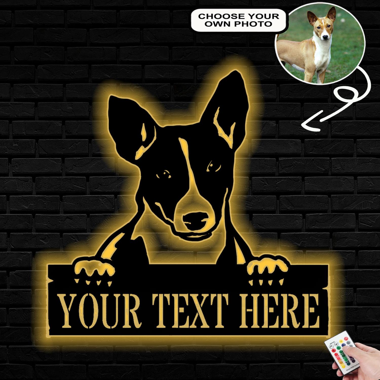 Personalized Basenji Dog Metal Sign Led Lights Custom Name Photo