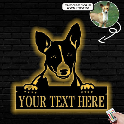 Personalized Basenji Dog Metal Sign Led Lights Custom Name Photo