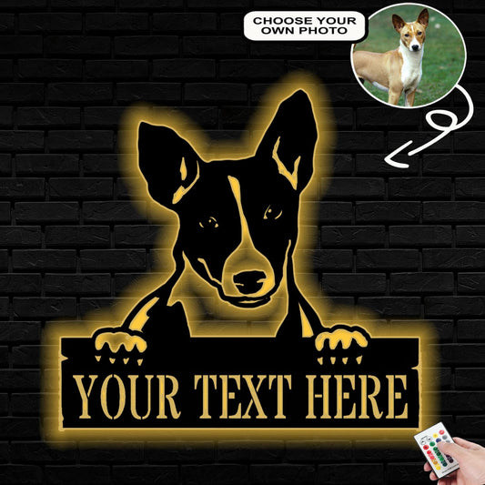 Personalized Basenji Dog Metal Sign Led Lights Custom Name Photo
