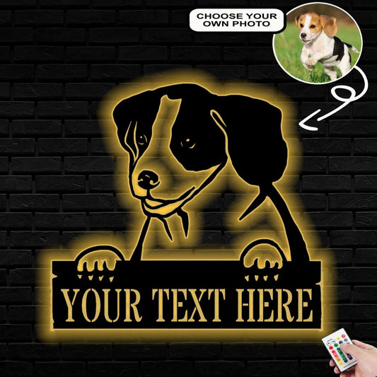 Personalized Beagle Dog Metal Sign Led Lights Custom Name Photo