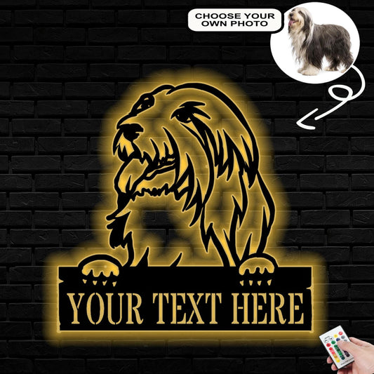 Personalized Bearded collie Dog Metal Sign Led Lights Custom Name Photo