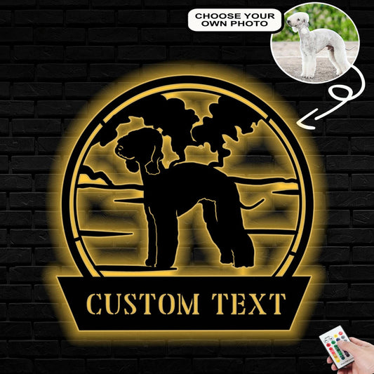 Personalized Bedlington terrier Dog Metal Sign Led Lights Custom Name Photo