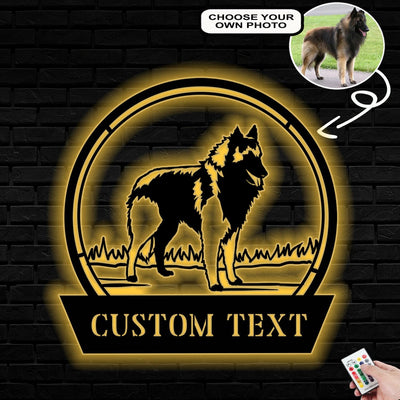 Personalized Belgian tervuren Dog Metal Sign Led Lights Custom Name Photo