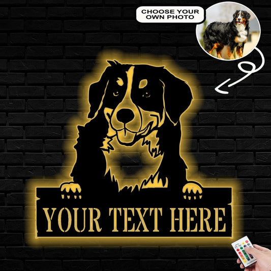Personalized Bernese Mountain Dog Metal Sign Led Lights Custom Name Photo