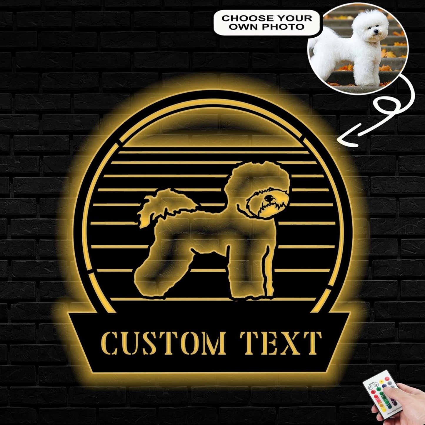 Personalized Bichon frise Dog Metal Sign Led Lights Custom Name Photo