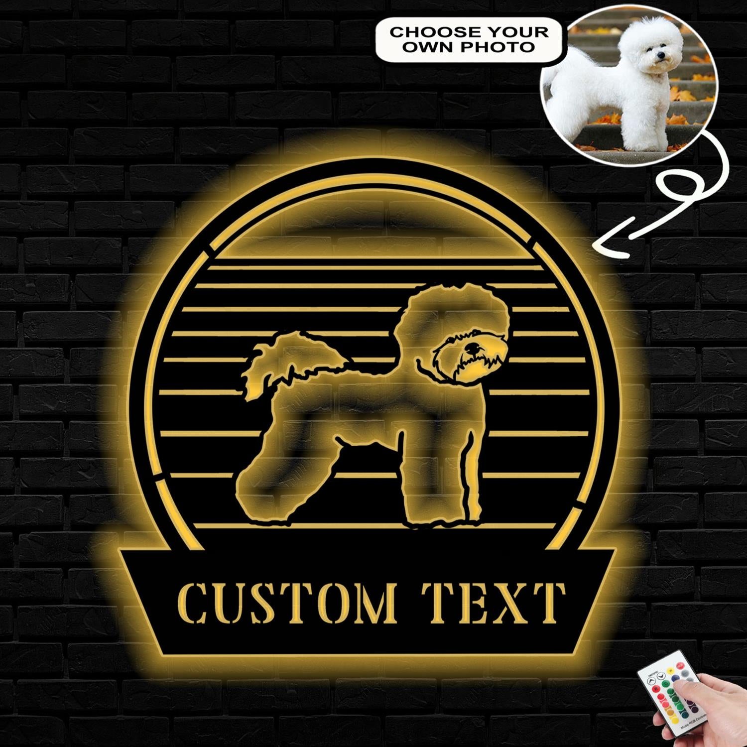 Personalized Bichon frise Dog Metal Sign Led Lights Custom Name Photo