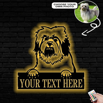 Personalized Bichon-lyon Dog Metal Sign Led Lights Custom Name Photo