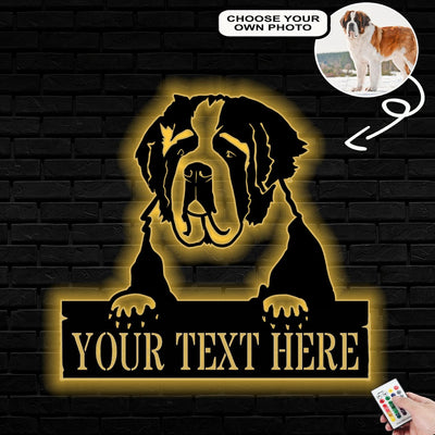 Personalized Big mountain Dog Metal Sign Led Lights Custom Name Photo
