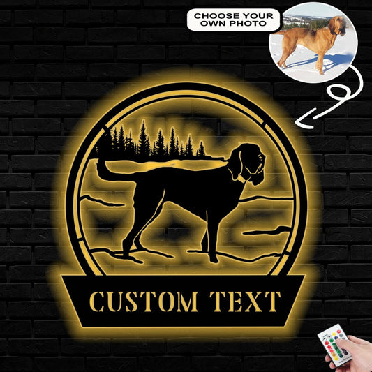 Personalized Bloodhound Dog Metal Sign Led Lights Custom Name Photo