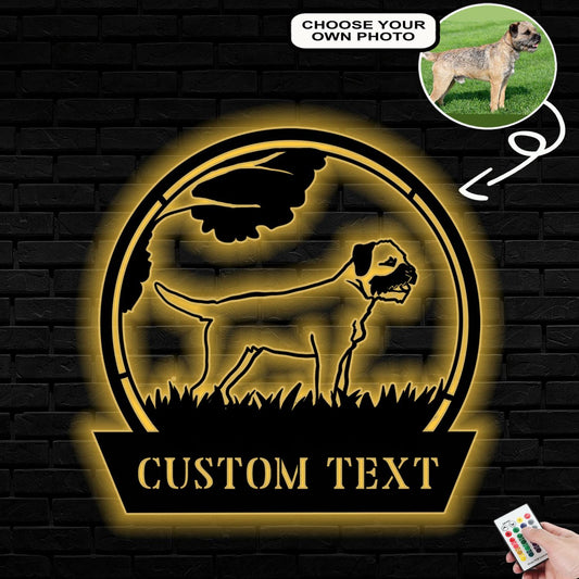 Personalized Border terrier Dog Metal Sign Led Lights Custom Name Photo