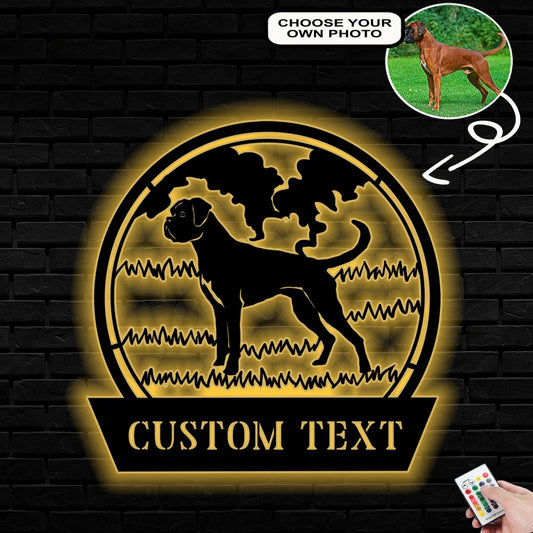 Personalized Boxer Dog Metal Sign Led Lights Custom Name Photo