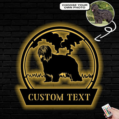 Personalized Briard Dog Metal Sign Led Lights Custom Name Photo