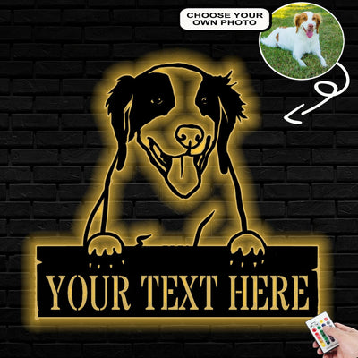 Personalized Brittany Dog Metal Sign Led Lights Custom Name Photo