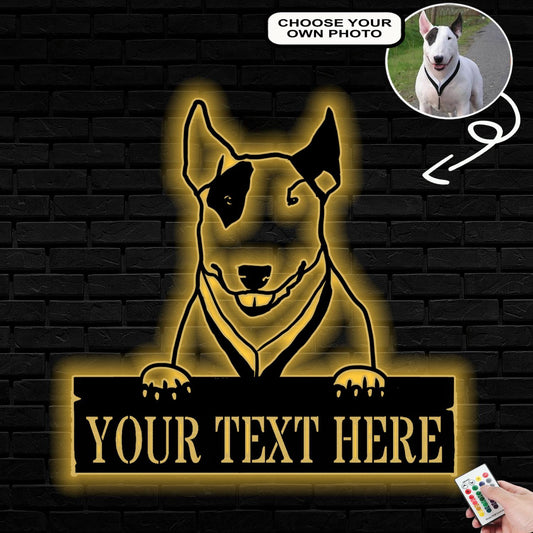 Personalized Bull terrier Dog Metal Sign Led Lights Custom Name Photo