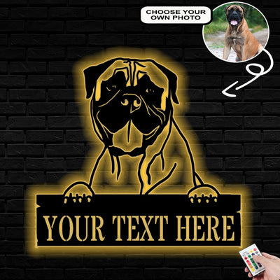 Personalized Bullmastiff Dog Metal Sign Led Lights Custom Name Photo